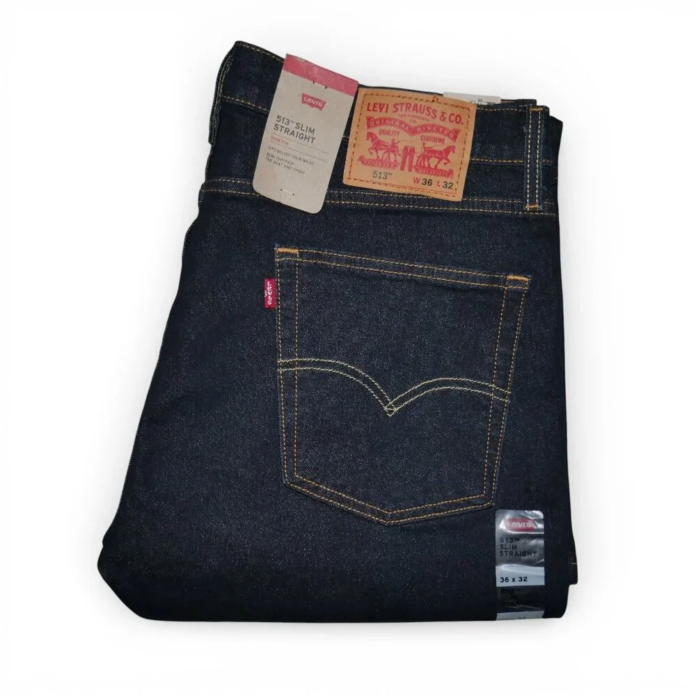 Levi's 513 Slim Straight Jeans Mens Size 36X32 Stretch Dark Wash Denim NWT